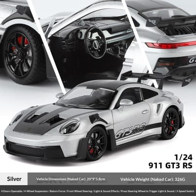 Modèle de Voiture de Sport Gt3Rs en Métal Moulé sous Pression à l'Échelle 1/24 Son et Lumière Simulés Ornements de Collection Jouets pour Garçons 6+ Cadeaux