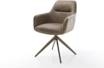 Eetkamerstoel Pejo-Flex kruisframe breed afwerking met titanium microvelours taupe vintage 360° draaibaar rocker-functie pocketveer kern