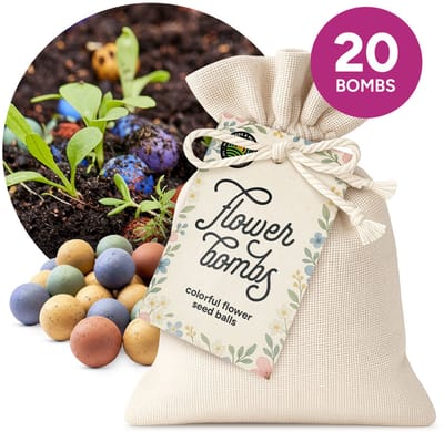 Flower Bombs - Zaadbommen mix - 20 stuks - In katoenen zakje - Biologische wilde bloemzaden - Handgemaakte bloembommetjes - Ook leuk als cadeau of relatiegeschenk