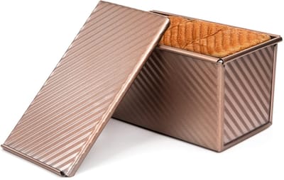 Bakvorm met deksel van koolstofstaal voor toast, rechthoekig, antiaanbaklaag, gegolfd, champagne, goud, 21 x 11,5 x 11 cm