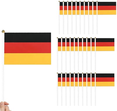 Dailygoods- Handvlag Set van 30 - Duitse Vlaggen - Mini Vlaggen 14 x 21 cm - Polyester - WK Decoratie - Euro Voetbal Party Decoratie