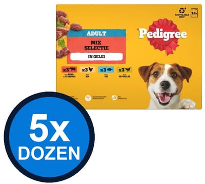 5x Pedigree - Pouch Adult Gelei Fav Sel Multipack (12x100g) - Hondenvoer Natvoer - 1.2 kg