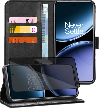 Hoesje geschikt voor OnePlus Nord 4 - Privacy Screenprotector Volledig Dekkend Glas - Portemonnee Book Case Zwart