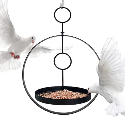 Vogelvoeder – Vogelvoeder voor buiten in de tuin – Hangend model – Metalen voeder met haak – Voederstation voor vogels – Geschikt voor kanaries, grasparkieten en diverse volières – 30 x 40 x 20 cm – Zwart
