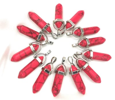 Edelsteen - Rode Howliet - Obelisk Hanger met - gratis - zwart - gewaxed koord Ketting - Edelsteen Ketting - 45cm + 5cm Verstelbaar - Cadeautje Voor Hem en Haar
