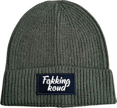 Wintermuts rib mil. green | wit - Fokking koud (cursief) - soBAD. | Wintersport | Après ski outfit Warme Muts voor Volwassenen | Heren en Dames Beanie