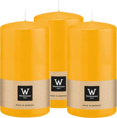 Wiedemann Cilinderkaars/stompkaars - 3x - geel - 13 x 7 cm - 52 branduren - zuilkaarsen