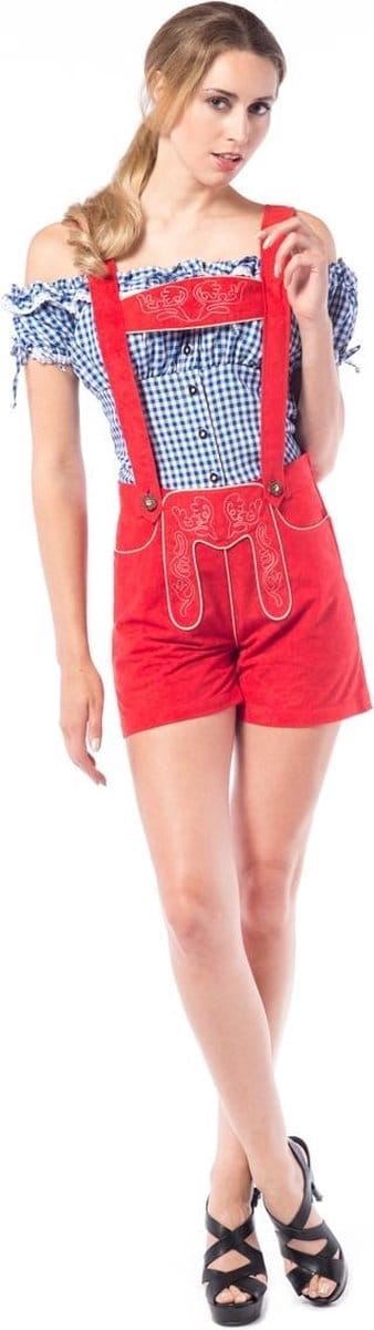 Partychimp Verkleedkleding voor dames: Stoffen lederhosen deluxe rood XS