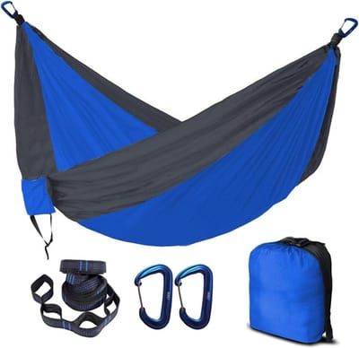 Dubbele Hangmat - Nylon Schommel - Outdoor Ontspanning - Hoge Draagkracht - 260x140 cm - Blauw Grijs