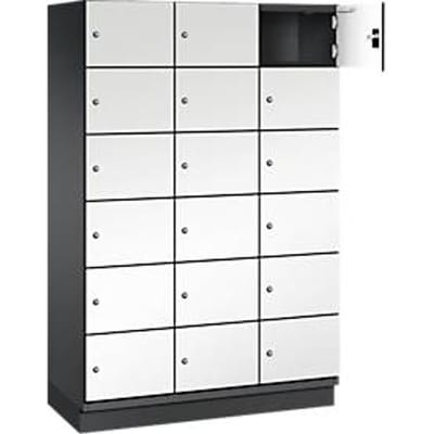 C+P Cambio lockerkast, 3 vakken, 18 vakken, met plint, B 1200 x D 525 x H 1980 mm, zwart-grijs/wit