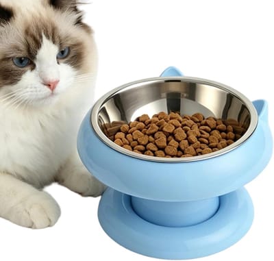 Verhoogde Kattenvoerbak - Huisdier Eetbak - Comfortabel Eten - Nekverlichting Ontwerp - 450 ml Capaciteit - Zilver
