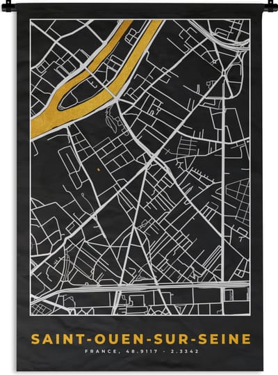 Wandkleed - Wanddoek - Kaart - Stadskaart - Plattegrond - Saint-Ouen-sur-Seine - Frankrijk - 120x180 cm - Wandtapijt