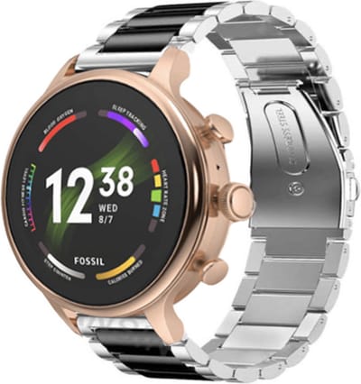 Strap-it Stalen schakel band 18mm - geschikt voor Fossil Gen 5e - 42mm / Gen 6 - 42mm - Huawei Watch GT 4 / 5 - 41mm / GT 5 Pro - 42mm - Withings ScanWatch 2 - 38mm / ScanWatch Light / Steel HR - 36mm - zilver/zwart