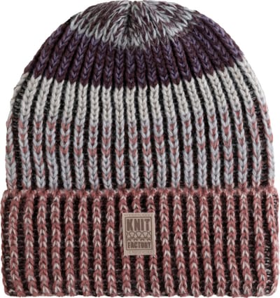 Knit Factory Remy Gebreide Muts Heren & Dames - Beanie hat - Paars, rood & grijs mix - Grofgebreid - Dames muts - Heren muts - Multicolor - Warme Wintermuts - Velvet Plum - Unisex - One Size