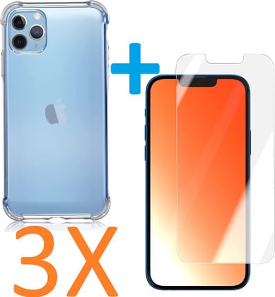 Shock-proof silicone hoesje met 3 Pack Tempered glas Screen Protector Geschikt voor: iPhone 12 Mini