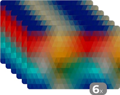 Placemat - Placemats kunststof - Design - Retro - Patronen - Pixel - 45x30 cm - 6 stuks - Hittebestendig - Anti-Slip - Onderlegger - Afneembaar