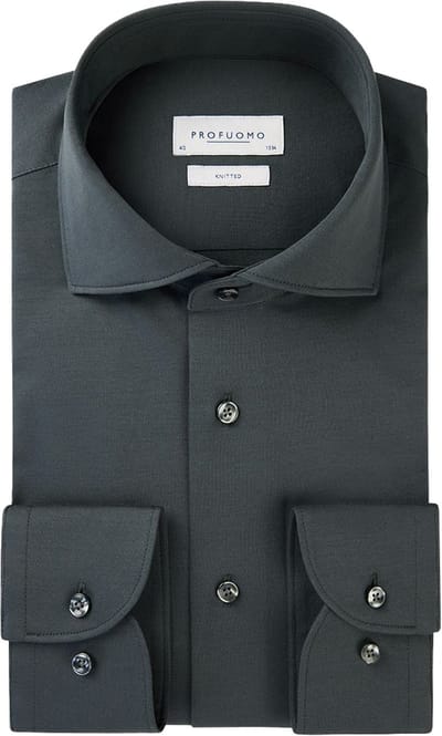 Profuomo slim fit heren overhemd - jersey - groen - Strijkvriendelijk - Boordmaat: 38