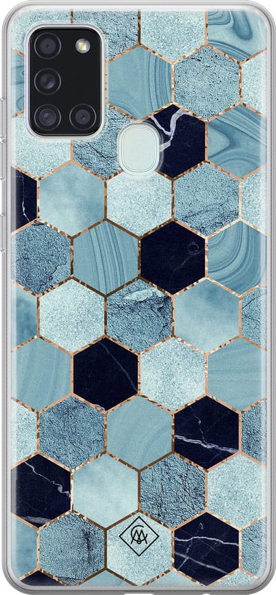 Casimoda® hoesje - Geschikt voor Samsung A21s - Blue Cubes - Backcover - Siliconen/TPU - Groen