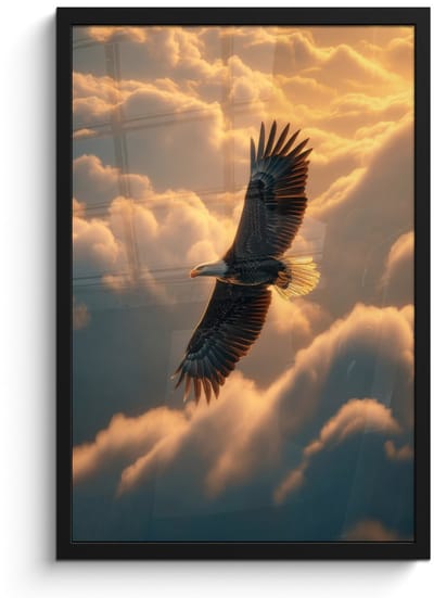 Poster in lijst - Fotolijst 40x60 cm - Posters - Adelaar - Wolken - Zon - Posterlijst zwart - Decoratie - Wanddecoratie woonkamer - Muurdecoratie slaapkamer