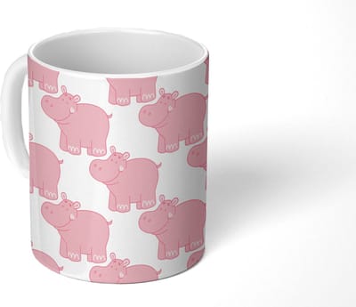 Mok - Koffiemok - Nijlpaard - Roze - Meisje - Kind - Patronen - Mokken - 350 ML - Beker - Koffiemokken - Theemok