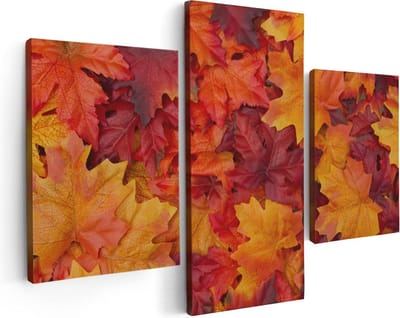Artaza Canvas Schilderij Drieluik Herfstbladeren in het Oranje en Rood - 90x60 - Foto Op Canvas - Canvas Print