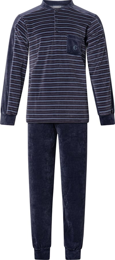 Gentlemen - heren pyjama 114216 - velours - knoophals - donkerblauw - maat XL