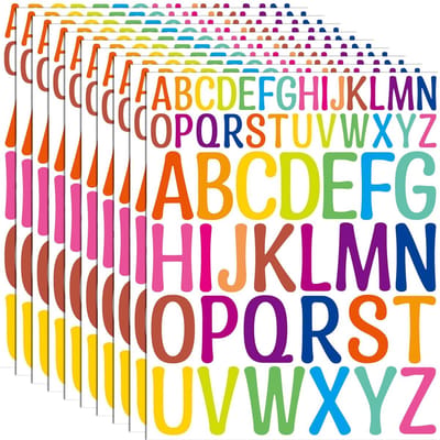 Dailygoods - Letterstickers, 10 vellen, 1 + 2 inch artistieke lettertypestickers, levendige zelfklevende vinylletters voor plakboeken, geschenkdecoratie, brievenbus, borden, adresnummers, doe-het-zelf