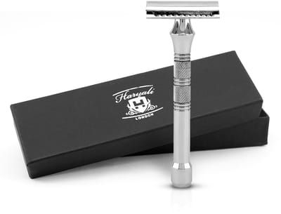 Haryali London Double Edge Safety Razor voor mannen en vrouwen - Roestvrijstalen Double Edge Razor - Ontwerp met grippad - Herbruikbaar scheermes - Geschikt voor alle DE-mesjes