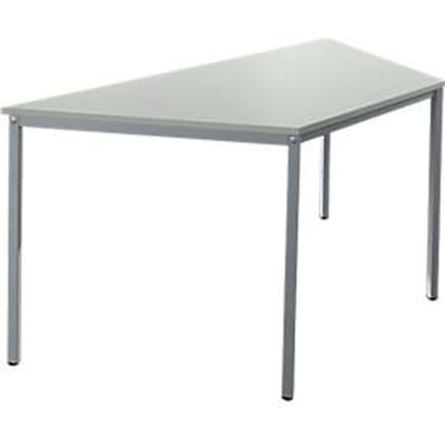 Schäfer Shop Pure Tafel van stalen buis, trapeziumvormig, voet van vierkante buis, B 1600 x D 690 zero x H 720 mm, alu lichtgrijs/wit