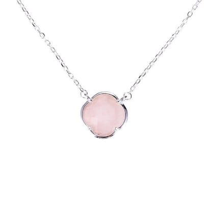 Dames ketting Rozenkwarts - klaver - echt zilver (925 sterling zilver) - maandsteen oktober | cadeau dames