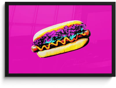 Poster in lijst - Fotolijst 60x40 cm - Posters - Hotdog - Roze - Retro - Posterlijst zwart - Decoratie - Wanddecoratie woonkamer - Muurdecoratie slaapkamer