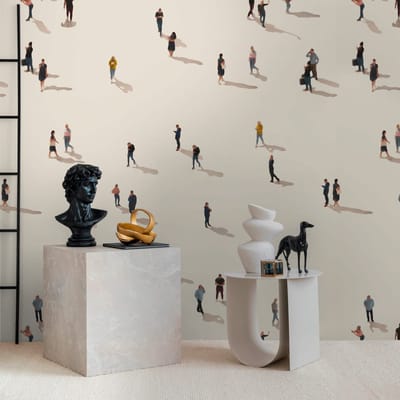 Fotobehang Profhome 398671-GU vliesbehang hardvinyl warmdruk in reliëf glad met grafisch patroon mat beige zwart blauw geel 1,59 m x 2,8 m