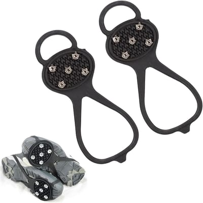Kruip niet uit de voeten met deze stevige antislip crampons voor wandelen en ijsvissen, met 5 roestvrijstalen tanden voor optimale grip en veiligheid op sneeuw en ijs.