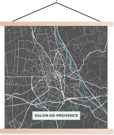 Posterhanger incl. Poster 40x40 cm - Schoolplaat - Frankrijk - Salon-de-Provence - Plattegrond - Kaart - Stadskaart - Textielposter - Blanke latten - Stadskaart