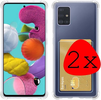 Hoesje 2 Stuks - Geschikt voor Samsung Galaxy A51 - Met Pashouder en Kaarthouder - Telefoon Hoes Shockproof - Siliconen Case - Back Cover - Shock Proof - Pasjes Houder - Transparant
