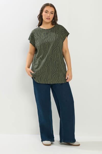 Yours Kakigroen Tshirt Met Zebraprint En Aangegroeide Mouwen Size 42