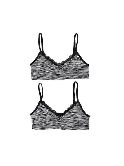 Schiesser - Meisjesbralette - Duopack 2 bralettes - zwart melee - Maat 140 / 10 jaar