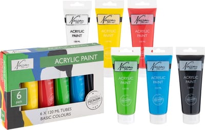 Nassau Fine Art Acrylverf set - Primaire kleuren - 6 tubes van 120 ml voor schilderen en hobby's