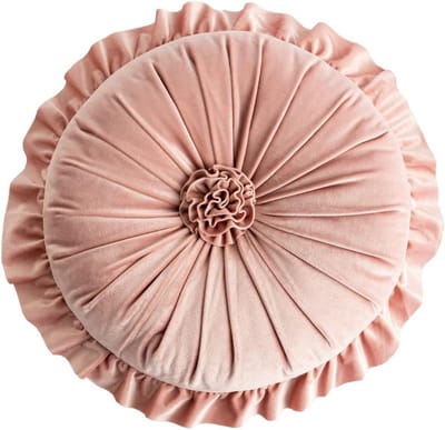 Rond Kussen - Bloemkussen Vloerkussen - Woondecoratie Bank - Gegolfd Fluweel Ontwerp - 35 cm - Roze