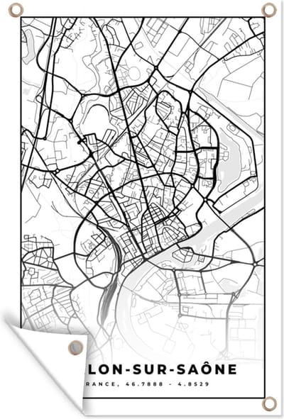 Muurdecoratie Stadskaart - Frankrijk - Chalon-sur-Saône - Kaart - Plattegrond - Zwart wit - 120x180 cm - Tuinposter - Tuindoek