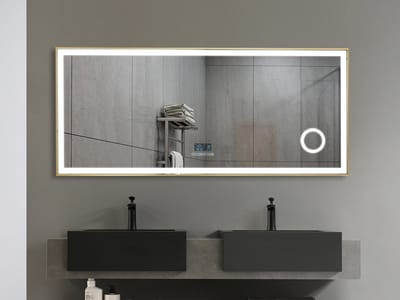 Mawialux LED Badkamerspiegel - 160cm - Rechthoek - Mat goud rand - Make up vergroting spiegel - Verwarming - Digitale klok - Bluetooth - Joshua