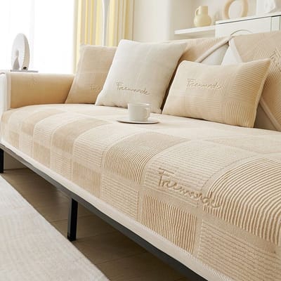 Bankhoes voor 1/2/3/4-zits bank of L-vormige bank, universeel, antislip, met structuur, ultra-elastische bankhoes voor de woonkamer,Inclusief hoezen voor armleuning, rugleuning en zitkussen,Lichtbruin,90*120cm
