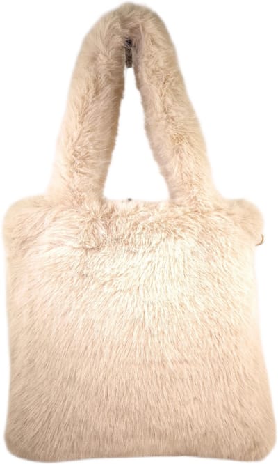 Qischa - schoudertas - hobo tas - fluffy - lange draagriem - beige