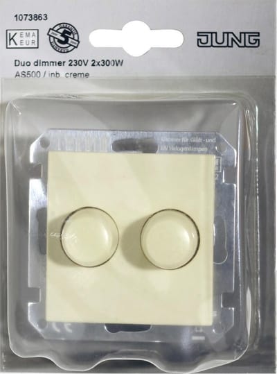JUNG AS500 duo-draaidimmer - 2x 50 tot 300W - Inbouw - 230V en 230V halogeen - Crème