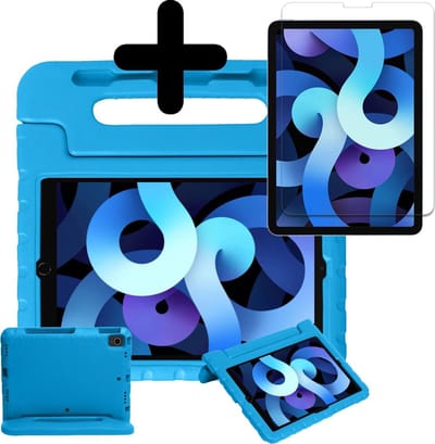 Hoesje - Geschikt voor Apple iPad Air 4 (2020) - 10.9 inch - 4e Generatie - Met Screenprotector - Kinderhoes - Shockproof Bumper - Kidsproof Case - Tablethoes - Kinder Hoes Cover - Blauw