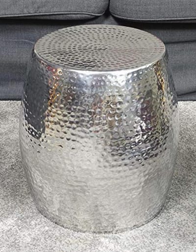 Ronde metalen salontafel 40 cm – Luxe bijzettafel met hamerslagdesign in zilver