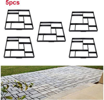 Froadp 5 stuk Betonvorm voor in de tuin, Kunststof Bestratingsvorm,Stoeptegel betonvorm,Gietvorm voor trottoirs zwart- Square01 afmetingen