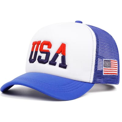 Nieuwe Katoenen Mesh Hoed VS Zijde Geborduurd Amerikaanse Vlag Modieuze Hip Hop Hoed Buiten Zonbescherming Hoed Verstelbare Baseballpet blue