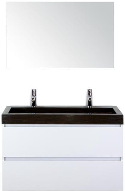 Maxx XL Badmeubelset 100 cm - Wit Hoogglans - Wastafel Lucca 2 Kraangaten met Spiegel