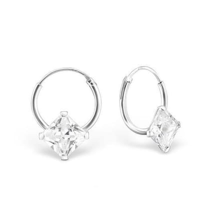 Aramat Jewels | Oorringen | Zilveren Kinder Oorringen Vierkante Zirkonia – 12mm 925 Zilver Princess Cut | | | |12mm | Zilver | Kinderen, Volwassenen | Verkleurd niet